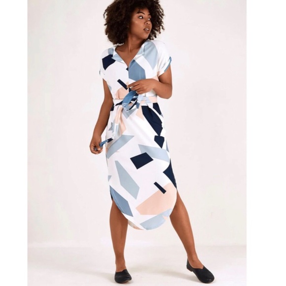 Hapsha Midi Dress Mod Retro Vintage Pattern Colorblock Statement Piece - Picture 3 of 13